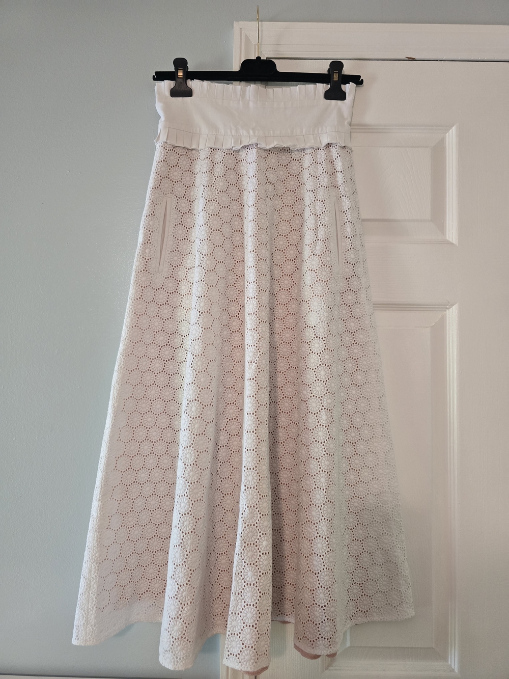 Anna Mason White Eyelet A-Line Midi Skirt